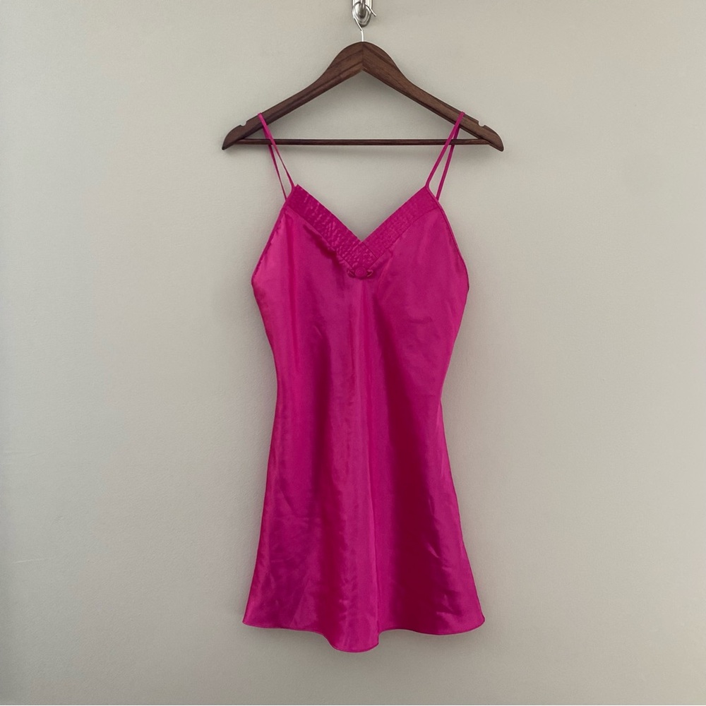 VINTAGE VAL MODE LINGERIE Hot Pink Floral V-Neck Nightgown Slip Dress Size M
